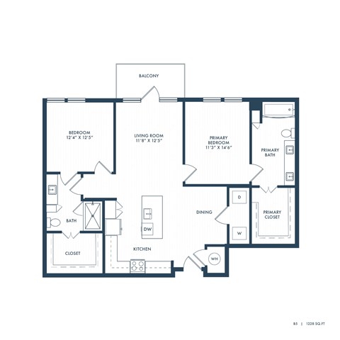 Floor plan for 2 beds, 2 baths, 1228 sqft